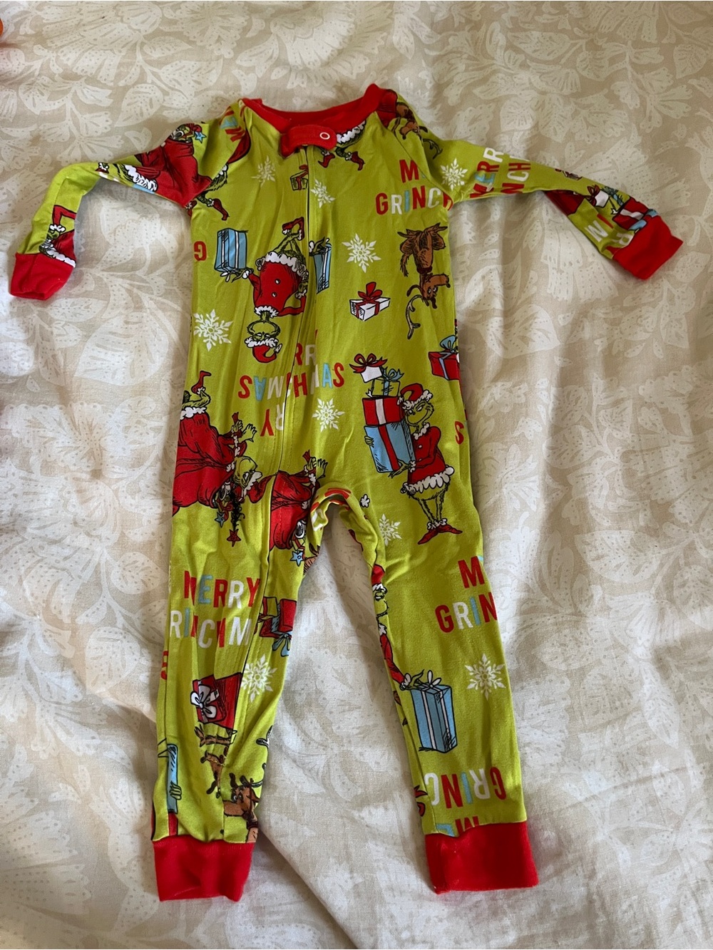 Unbranded Kids Grinch Green Holiday One-Piece Footie Pajamas